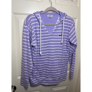 Cuffy's of Cape Cod Purple Striped V-Neck Hoodie Sweatshirt